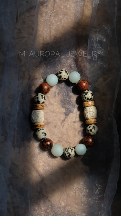M.AURORAL | Dunhuang Series Bracelet·【Caisson Lotus】·Amazon Stone / Red Obsidian / Dalmatian / Lava Stone D102