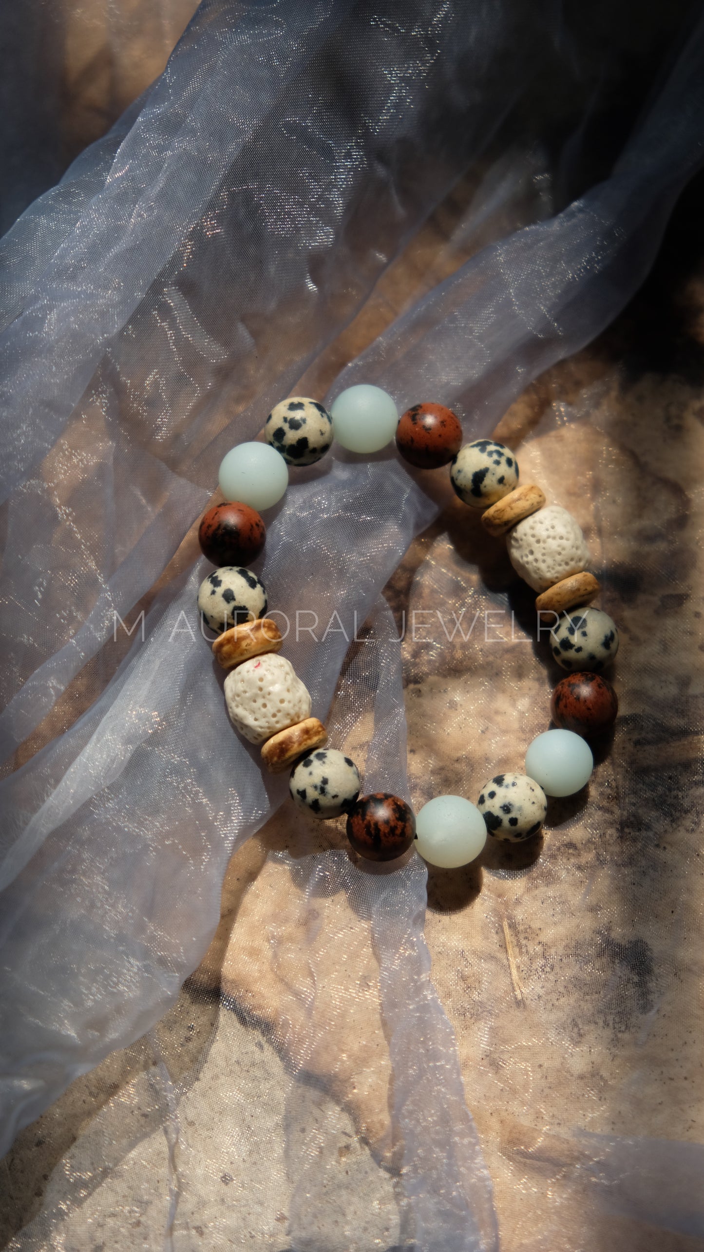 M.AURORAL | Dunhuang Series Bracelet·【Caisson Lotus】·Amazon Stone / Red Obsidian / Dalmatian / Lava Stone D102
