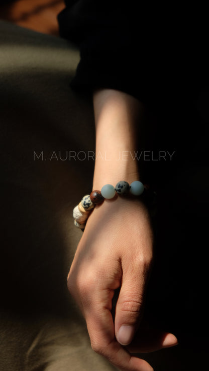 M.AURORAL | Dunhuang Series Bracelet·【Caisson Lotus】·Amazon Stone / Red Obsidian / Dalmatian / Lava Stone D102