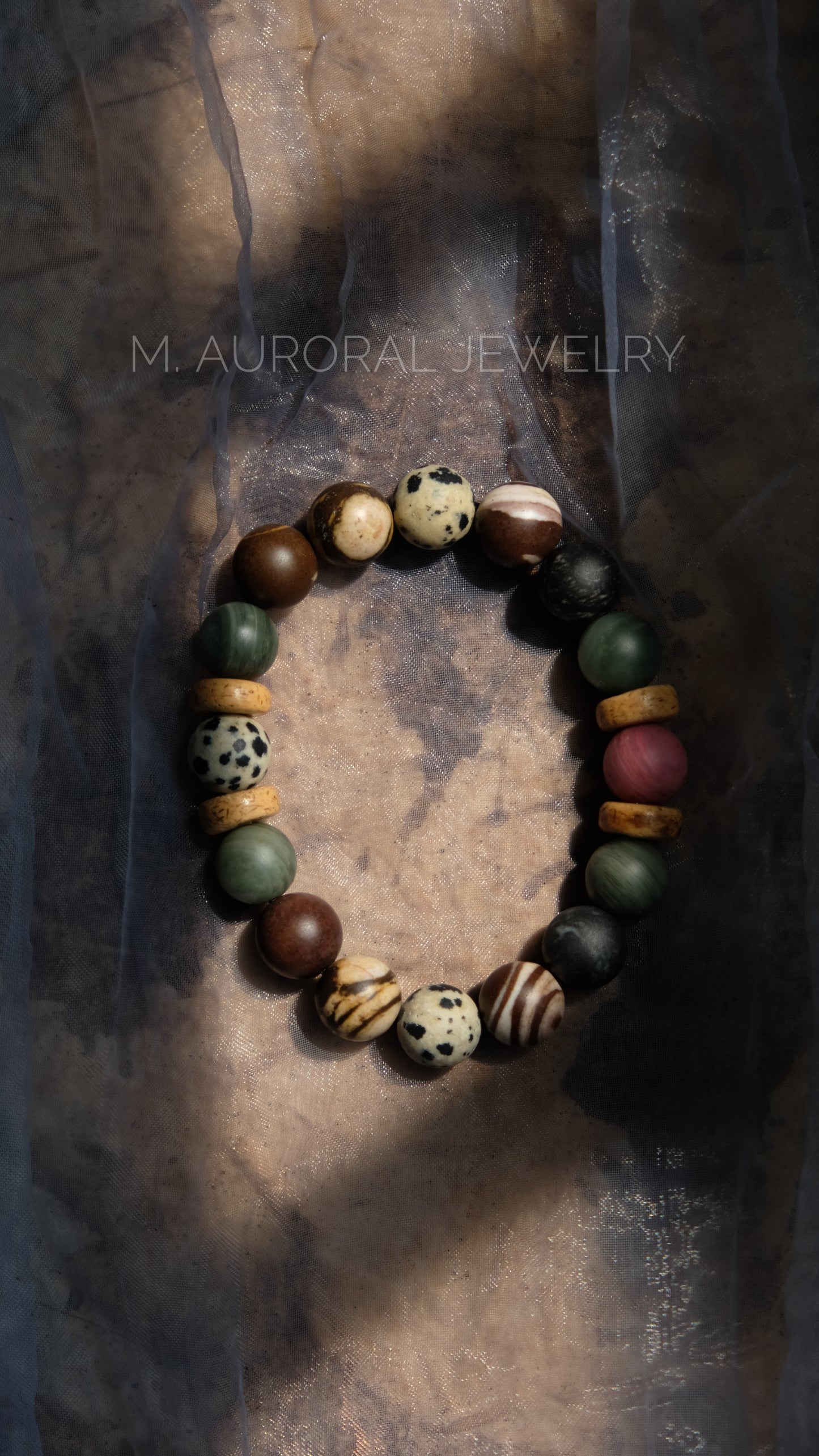 M.AURORAL | Dunhuang Series Bracelet·【Caisson Double Dragon Lotus】·Rhodochrosite / Australian Zebra Stone / Dalmatian Stone / Spider Web Stone / Green Hair Stone D103