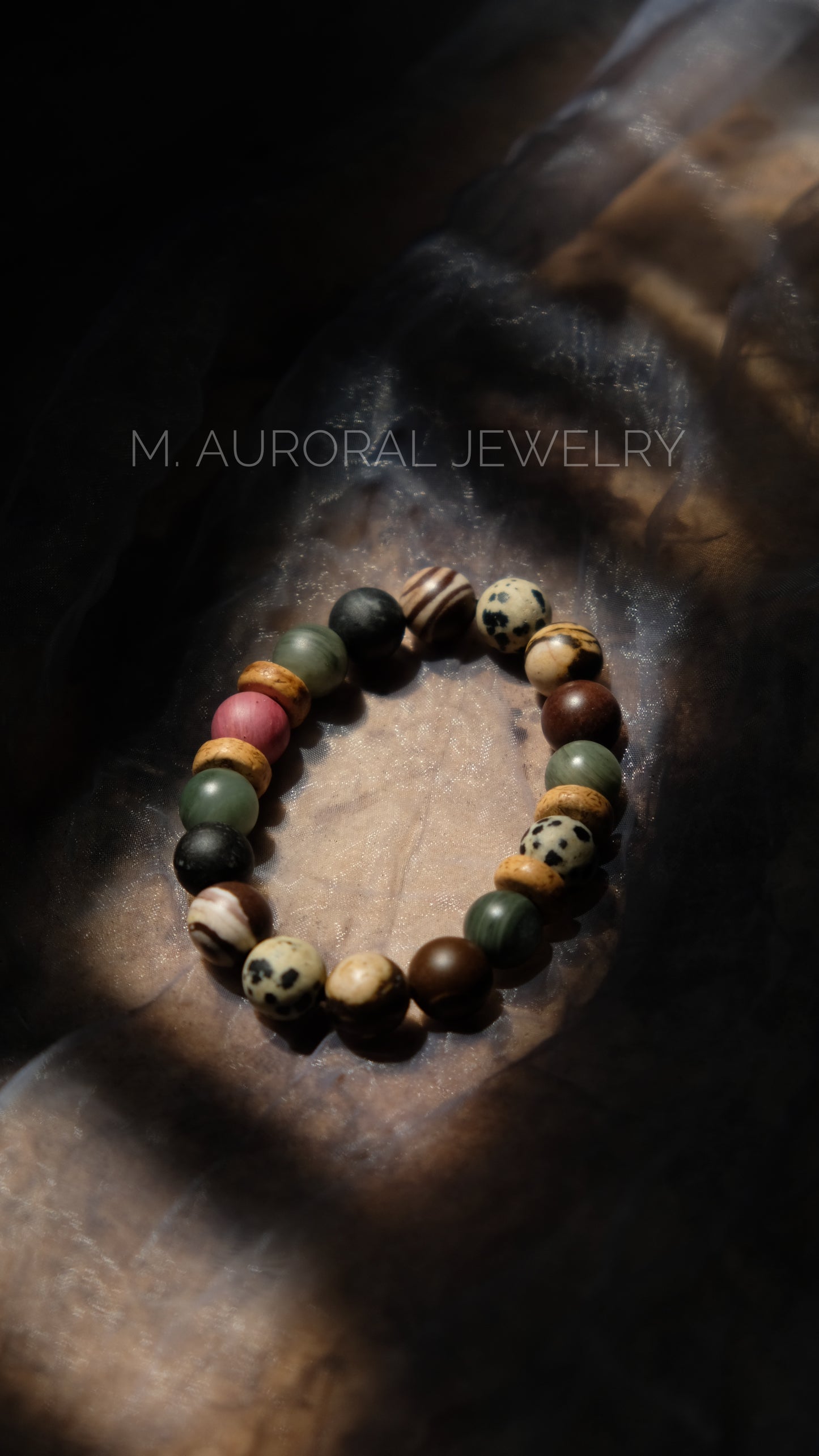 M.AURORAL | Dunhuang Series Bracelet·【Caisson Double Dragon Lotus】·Rhodochrosite / Australian Zebra Stone / Dalmatian Stone / Spider Web Stone / Green Hair Stone D103