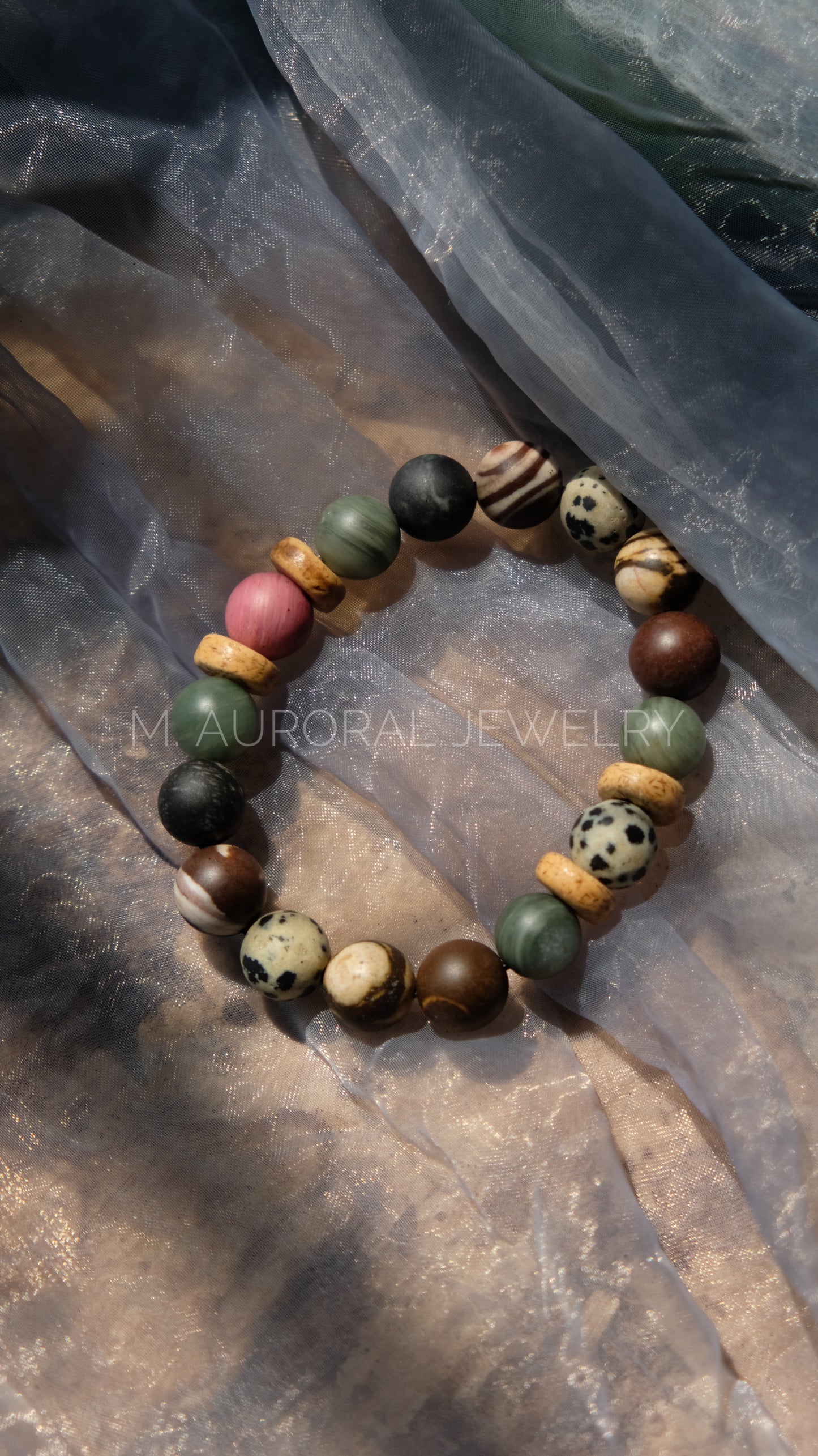 M.AURORAL | Dunhuang Series Bracelet·【Caisson Double Dragon Lotus】·Rhodochrosite / Australian Zebra Stone / Dalmatian Stone / Spider Web Stone / Green Hair Stone D103