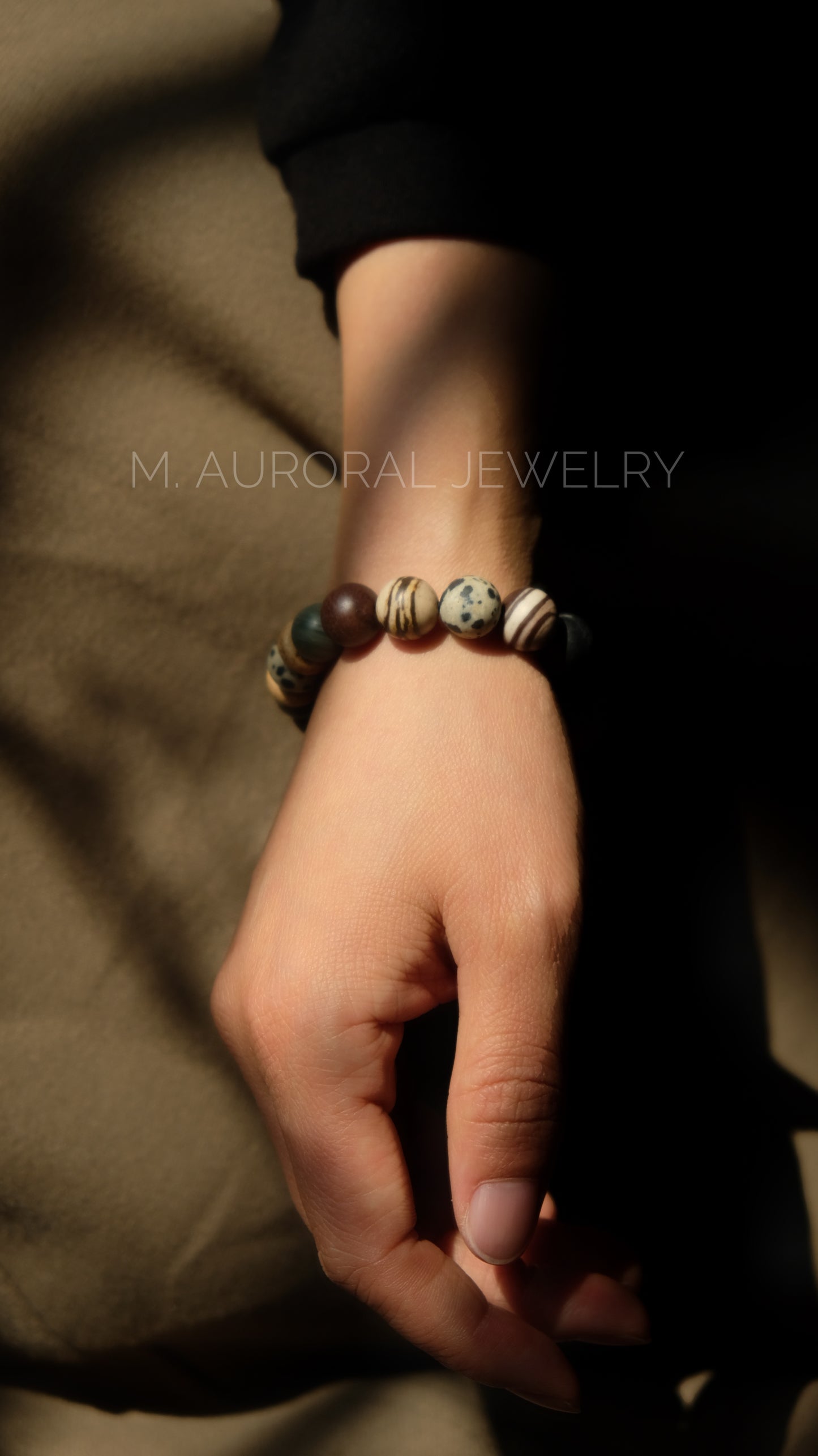 M.AURORAL | Dunhuang Series Bracelet·【Caisson Double Dragon Lotus】·Rhodochrosite / Australian Zebra Stone / Dalmatian Stone / Spider Web Stone / Green Hair Stone D103