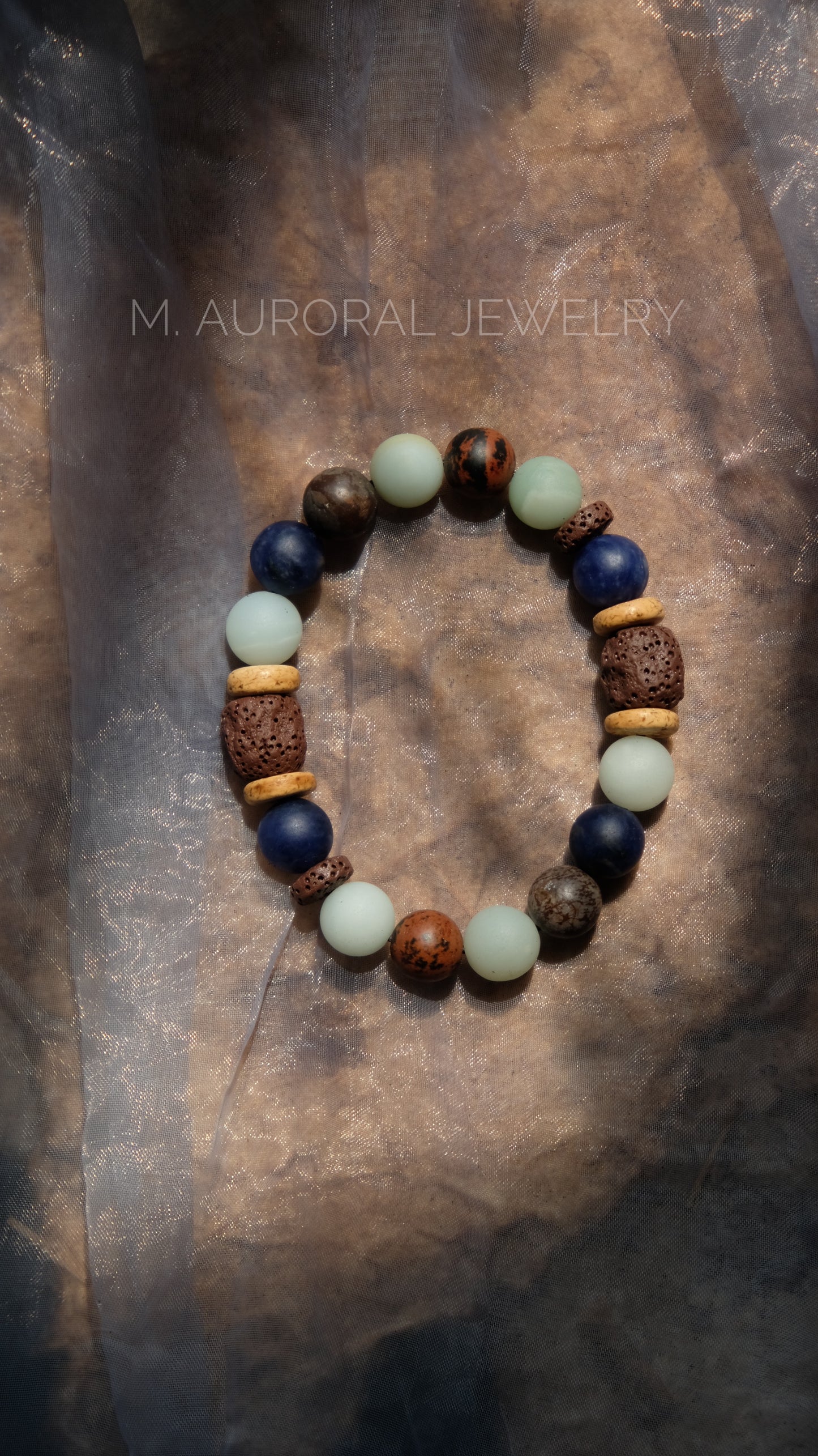 M.AURORAL | Dunhuang Series Bracelet·【Caisson Lotus】·Amazon Stone / Sodalite / Red Obsidian / Snowflake Stone / Lava Stone D104