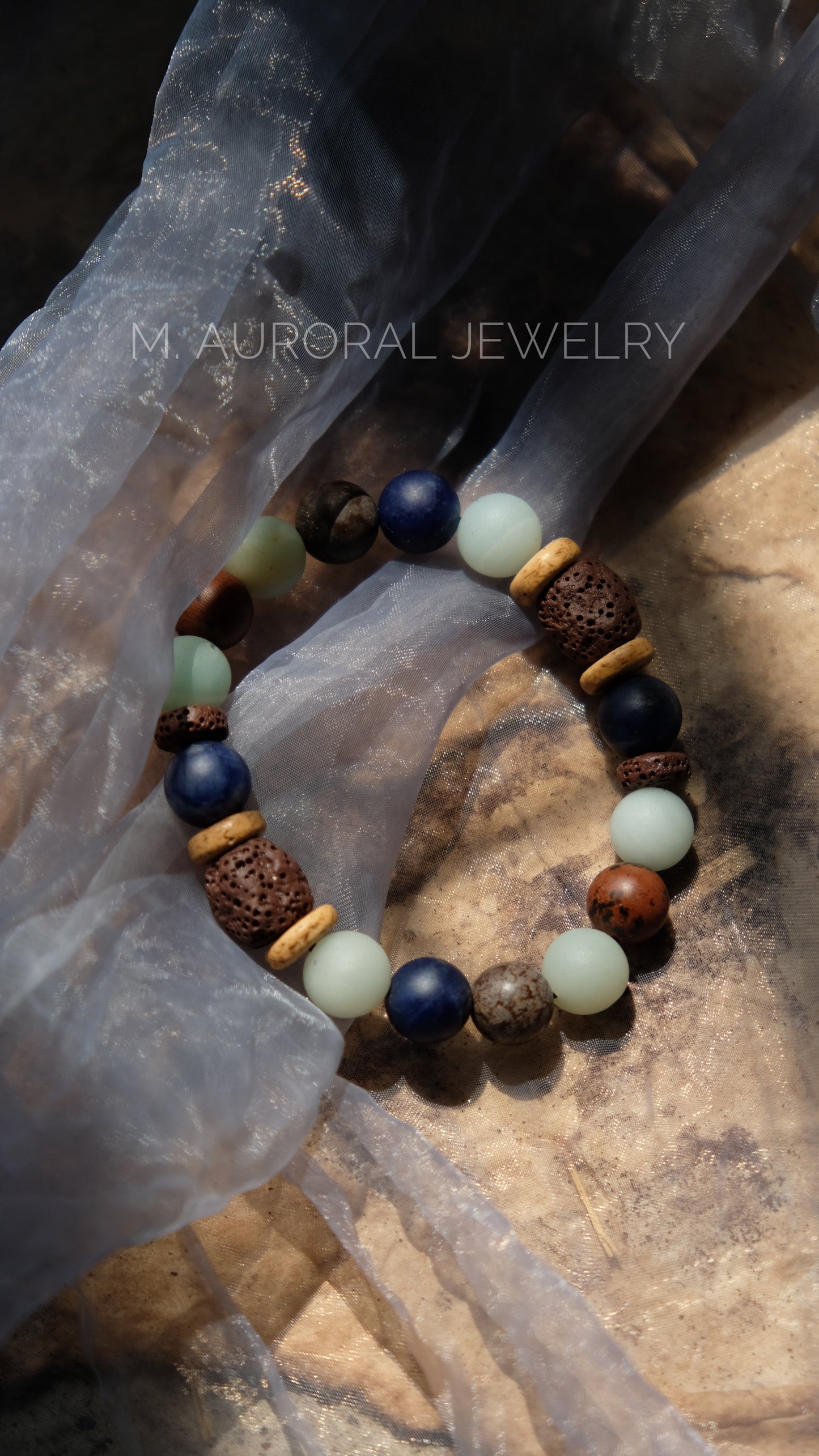 M.AURORAL | Dunhuang Series Bracelet·【Caisson Lotus】·Amazon Stone / Sodalite / Red Obsidian / Snowflake Stone / Lava Stone D104