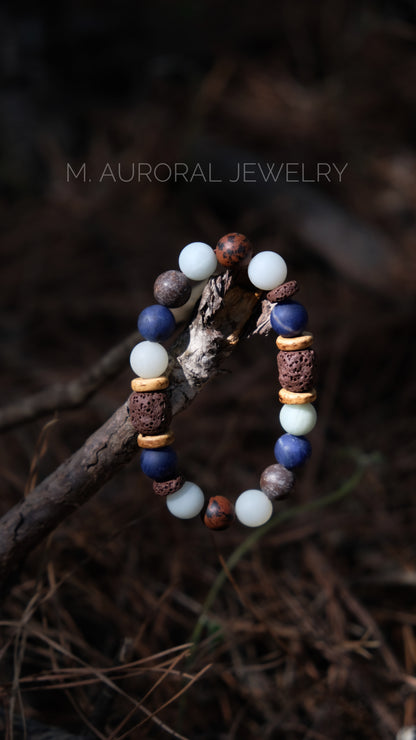 M.AURORAL | Dunhuang Series Bracelet·【Caisson Lotus】·Amazon Stone / Sodalite / Red Obsidian / Snowflake Stone / Lava Stone D104
