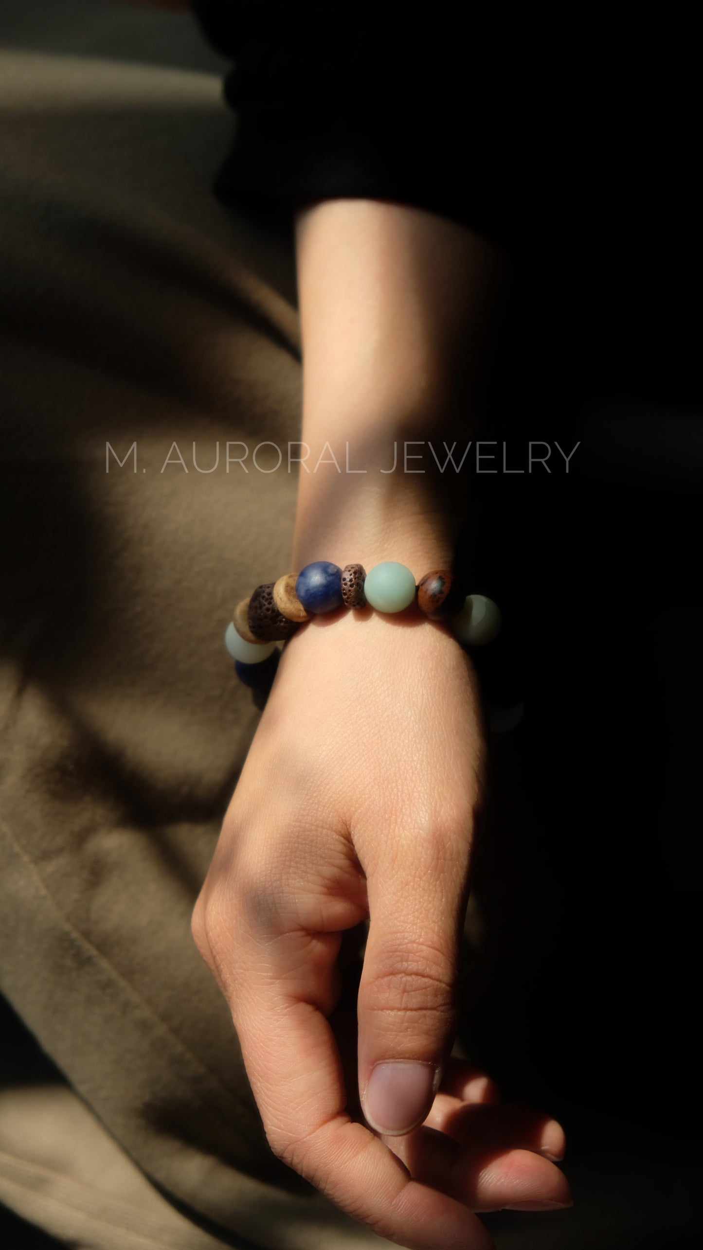 M.AURORAL | Dunhuang Series Bracelet·【Caisson Lotus】·Amazon Stone / Sodalite / Red Obsidian / Snowflake Stone / Lava Stone D104