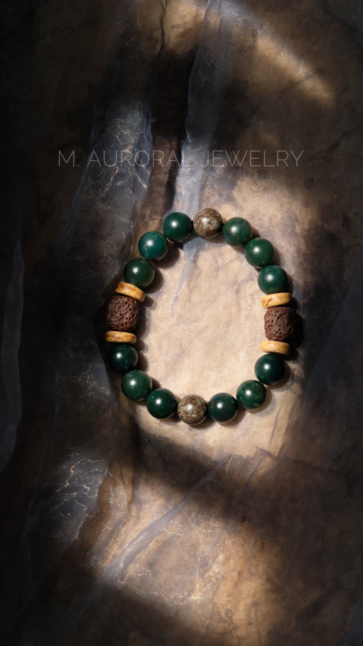 M.AURORAL | Dunhuang Series Bracelet·【Caisson Floral Medallion】·Moss Agate / Snowflake Stone / Lava Stone D105