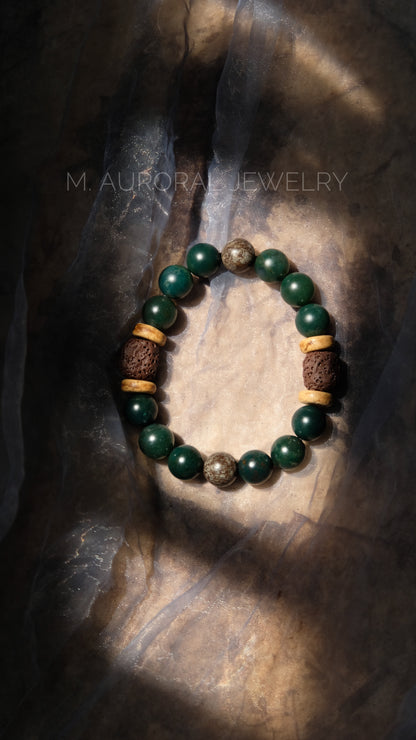 M.AURORAL | Dunhuang Series Bracelet·【Caisson Floral Medallion】·Moss Agate / Snowflake Stone / Lava Stone D105
