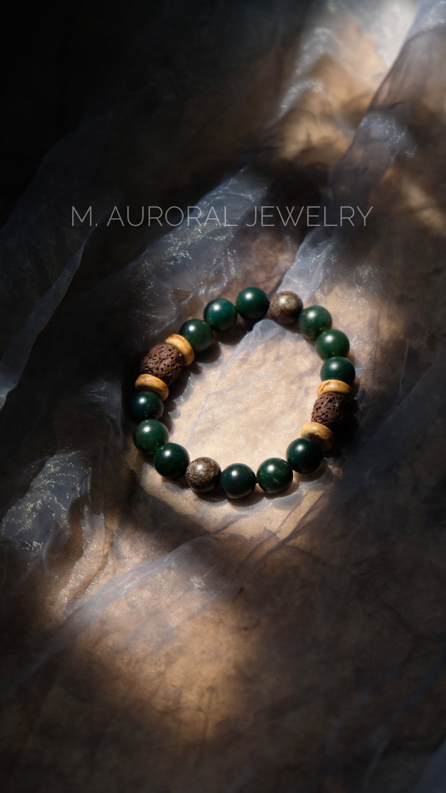M.AURORAL | Dunhuang Series Bracelet·【Caisson Floral Medallion】·Moss Agate / Snowflake Stone / Lava Stone D105