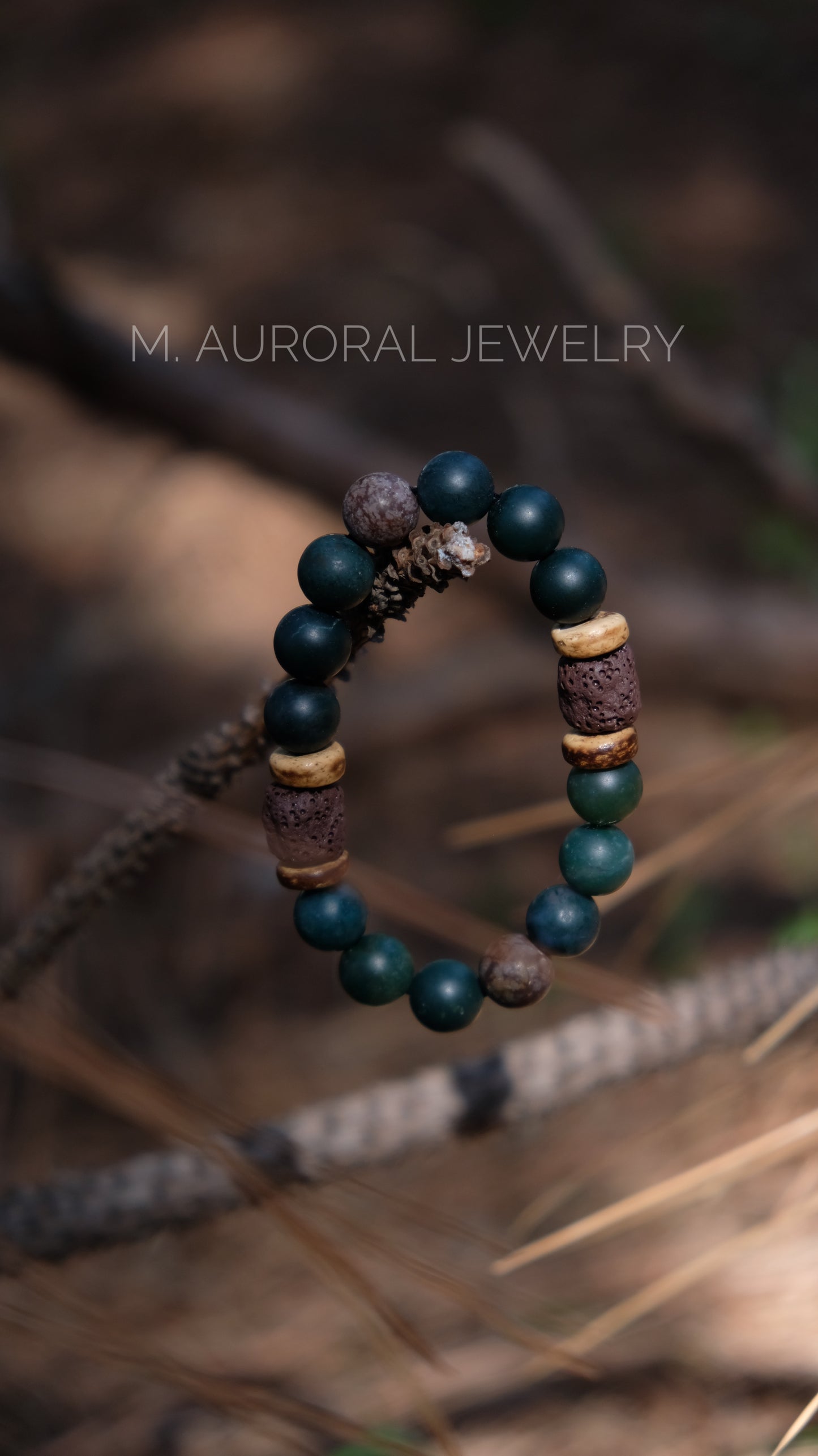 M.AURORAL | Dunhuang Series Bracelet·【Caisson Floral Medallion】·Moss Agate / Snowflake Stone / Lava Stone D105
