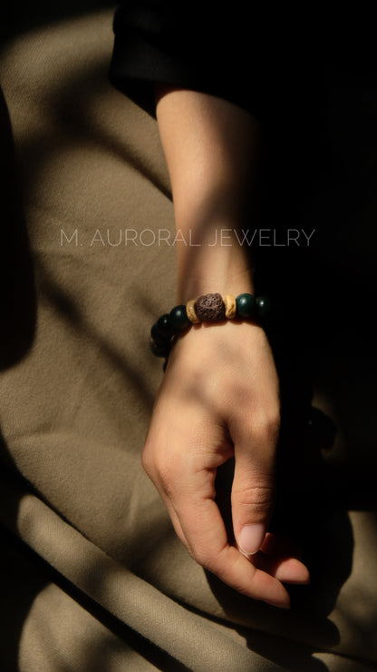 M.AURORAL | Dunhuang Series Bracelet·【Caisson Floral Medallion】·Moss Agate / Snowflake Stone / Lava Stone D105