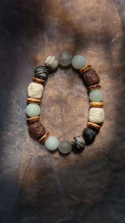 M.AURORAL | Dunhuang Series Bracelet·【Light Coloring】·Amazon Stone / Spider Web Stone / Lava Stone / Smoky Quartz D108
