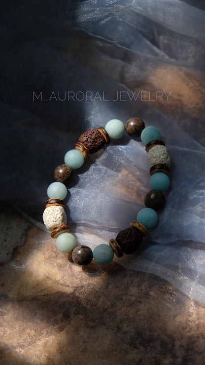 M.AURORAL | Dunhuang Series Bracelet·【Caisson Ceiling with Four-Corner Lotus Pattern】·Amazon Stone / Lava / Snowflake Stone D101