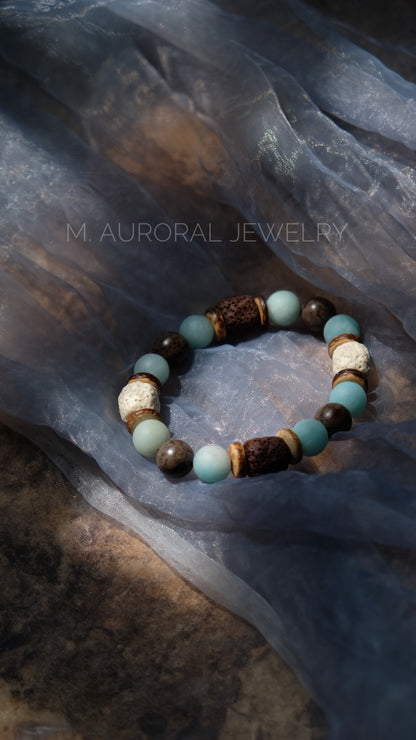 M.AURORAL | Dunhuang Series Bracelet·【Caisson Ceiling with Four-Corner Lotus Pattern】·Amazon Stone / Lava / Snowflake Stone D101