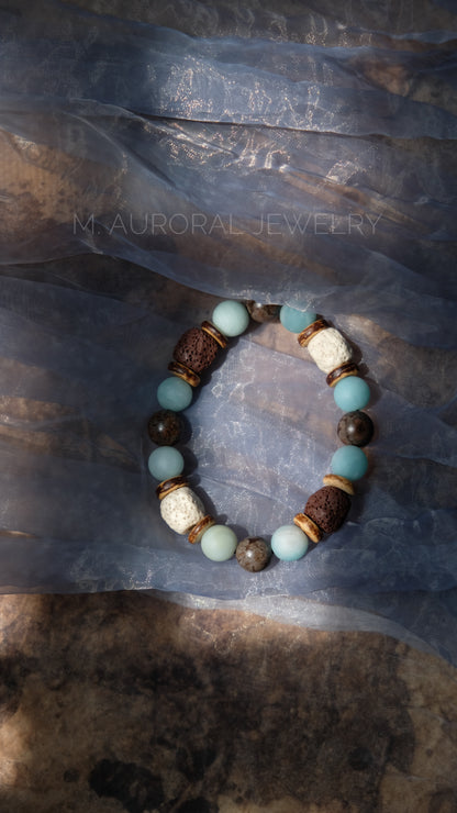 M.AURORAL | Dunhuang Series Bracelet·【Caisson Ceiling with Four-Corner Lotus Pattern】·Amazon Stone / Lava / Snowflake Stone D101
