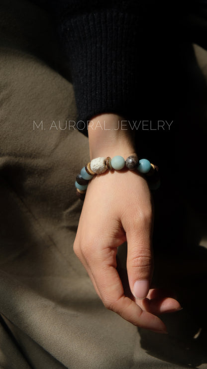 M.AURORAL | Dunhuang Series Bracelet·【Caisson Ceiling with Four-Corner Lotus Pattern】·Amazon Stone / Lava / Snowflake Stone D101