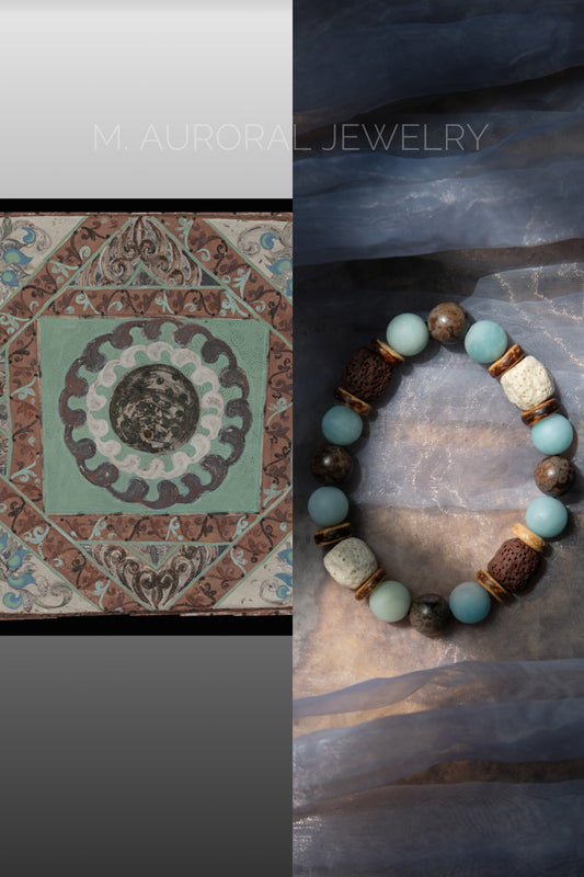 M.AURORAL | Dunhuang Series Bracelet·【Caisson Ceiling with Four-Corner Lotus Pattern】·Amazon Stone / Lava / Snowflake Stone D101