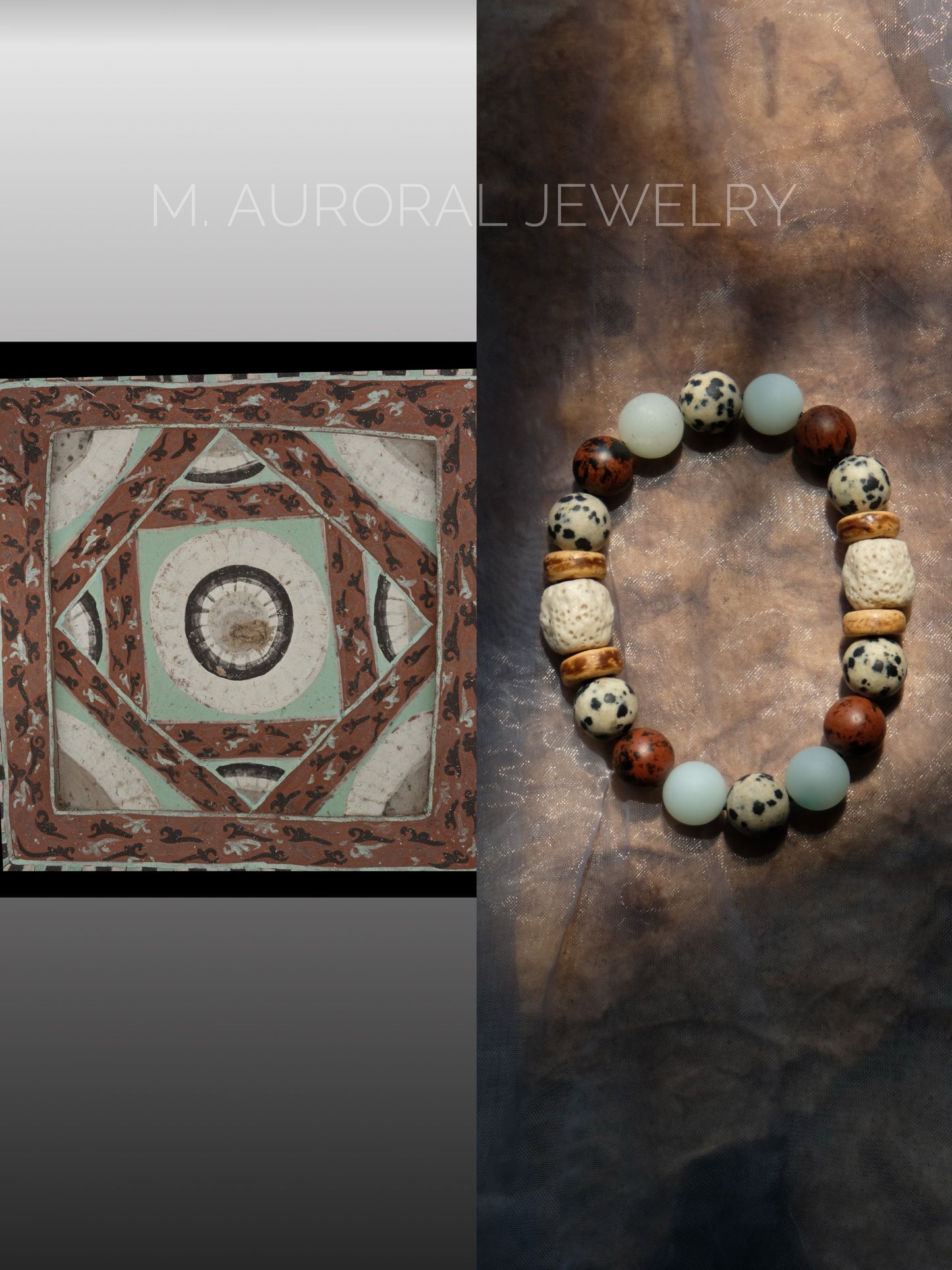 M.AURORAL | Dunhuang Series Bracelet·【Caisson Lotus】·Amazon Stone / Red Obsidian / Dalmatian / Lava Stone D102