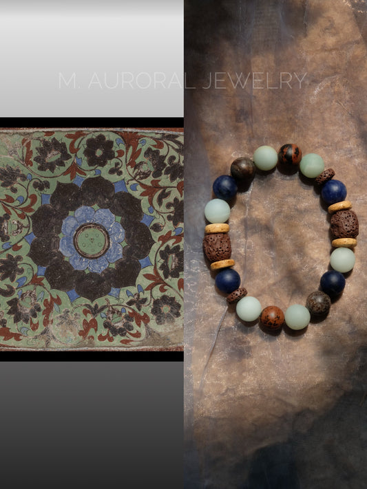 M.AURORAL | Dunhuang Series Bracelet·【Caisson Lotus】·Amazon Stone / Sodalite / Red Obsidian / Snowflake Stone / Lava Stone D104