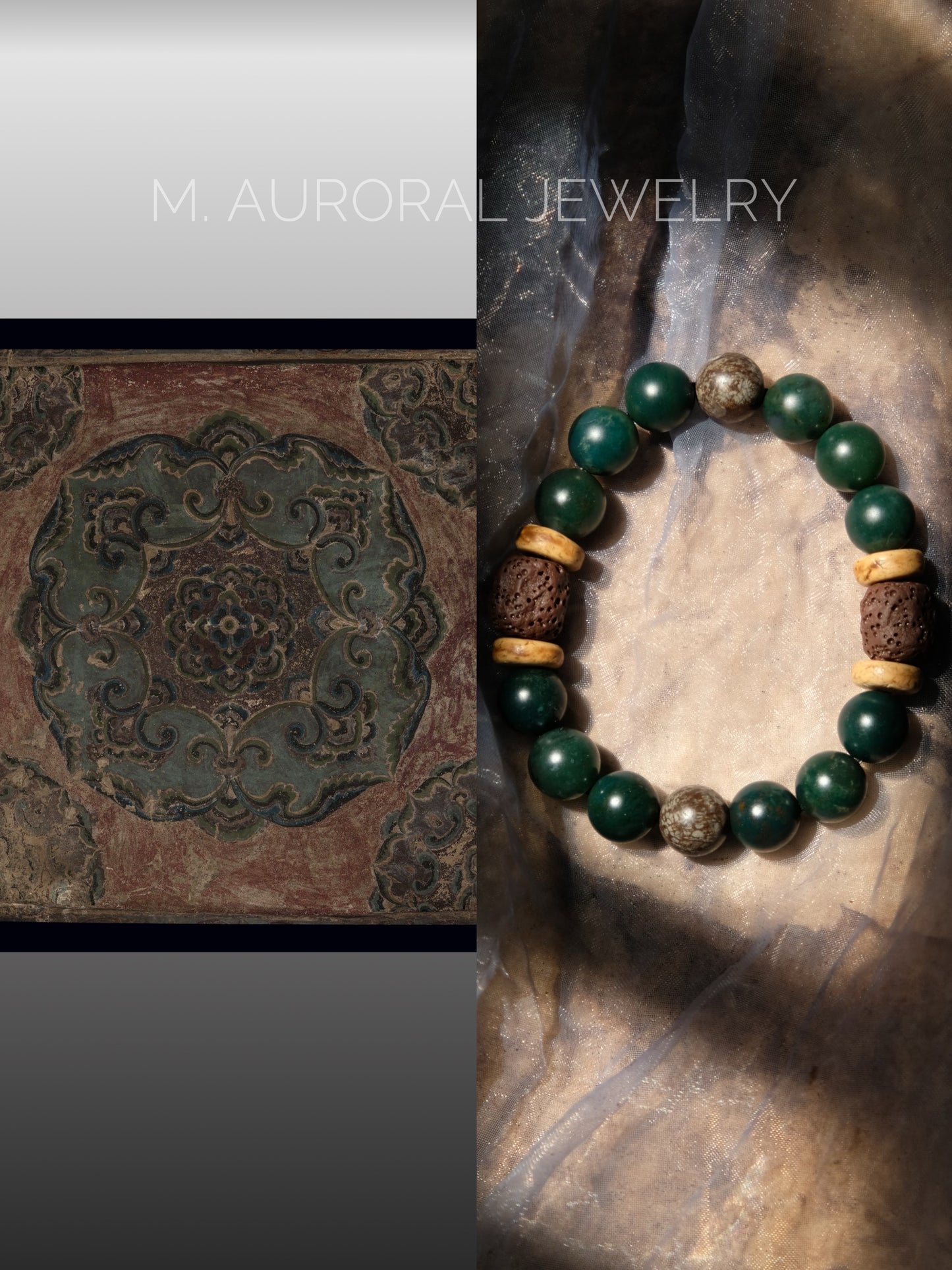 M.AURORAL | Dunhuang Series Bracelet·【Caisson Floral Medallion】·Moss Agate / Snowflake Stone / Lava Stone D105