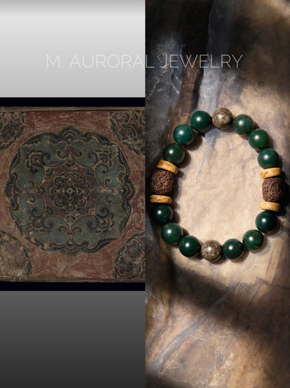 M.AURORAL | Dunhuang Series Bracelet·【Caisson Floral Medallion】·Moss Agate / Snowflake Stone / Lava Stone D105