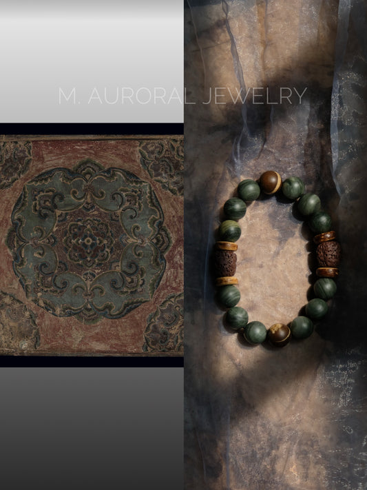 M.AURORAL | Dunhuang Series Bracelet·【Caisson Floral Medallion】·Green Hair Stone / Australian Zebra Stone / Lava Stone D106