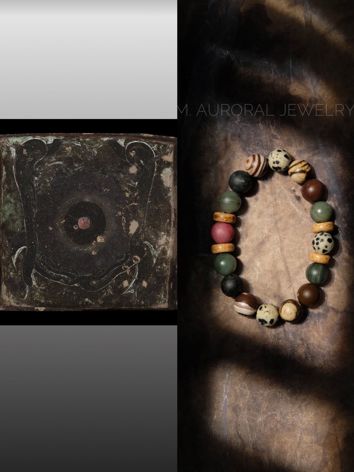 M.AURORAL | Dunhuang Series Bracelet·【Caisson Double Dragon Lotus】·Rhodochrosite / Australian Zebra Stone / Dalmatian Stone / Spider Web Stone / Green Hair Stone D103